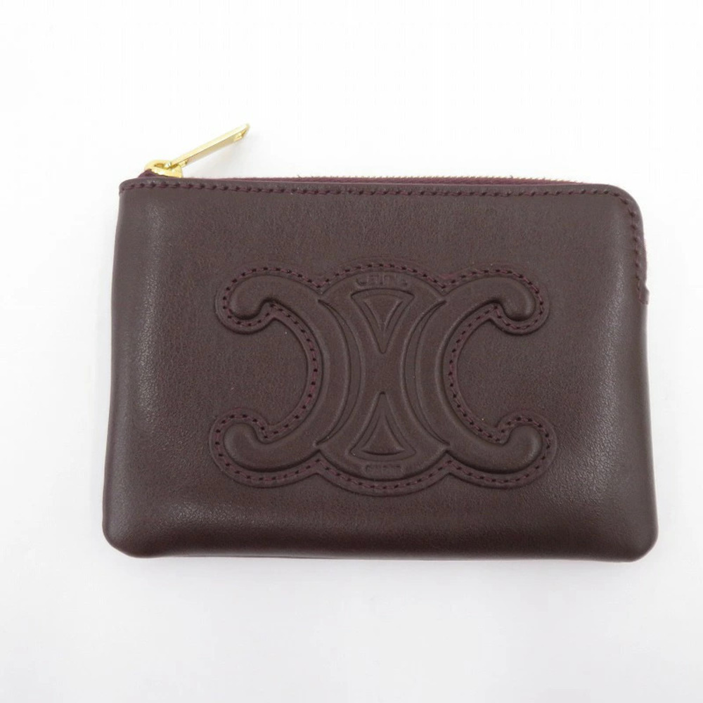 Celine Coin Purse Cuile Triomphe Case Bordeaux Burgundy Purple Red
